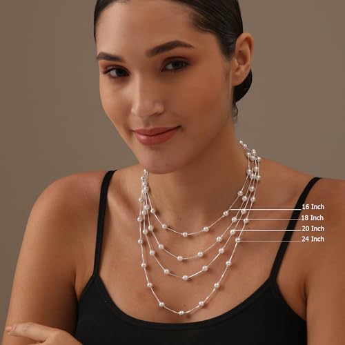 LeCalla 925 Sterling Silver Italian Simulated Pearl Station Chain Necklace for Teen and Women 16, 18, 20, 24 Inches3