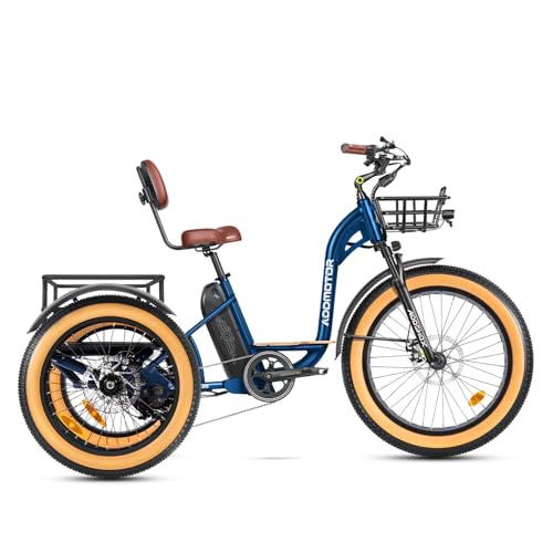 ADDMOTOR Grandtan M-340 Plus Electric Tricycle for Adults, 750W 85MI 48V 20Ah Electric Trike, UL2271 Certified Battery, Rear Motor Differential, Suspension, Blue