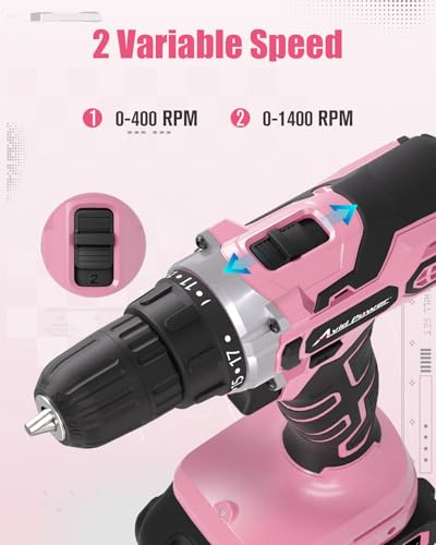 Image of AVID POWER 20V MAX Power Drill Kit, Cordless Drill Set with Battery and Charger, 2 Variable Speed, 3 /8-Inch Keyless Chuck, 19 Position and 22pcs Bits - Pink