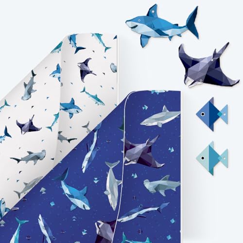 Cheerland Shark Birthday Gift Wrap Under the Sea Present Wrapping Paper with Marine Animal Gift Tags Ocean Theme Supplies Beach Wrapping Paper Shark Party Favor Supplies Pack of 12 Sheets Gift Tags