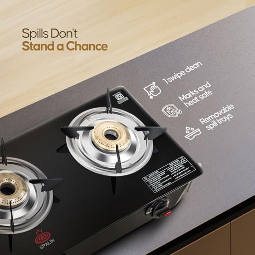 Image of 3 Burner Glass Top Gas Stove | Manual Ignition | Toughened Crystal Glass | High Efficiency Brass Burners | ISI Certified | Durable & Easy Clean Kitchen Gas Stove