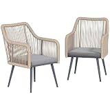 Outsunny Juego de 2 Sillas Jardín Exterior de Ratán 54x65x80 cm Gris Claro