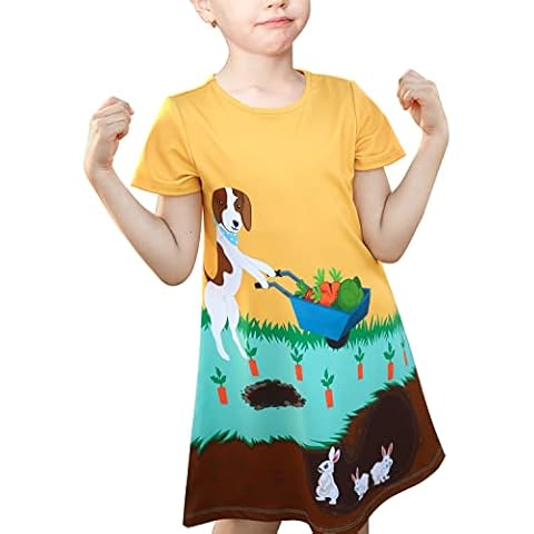 Sunny Fashion Girls Dress T-Shirt with Rabbit and Dog Cover