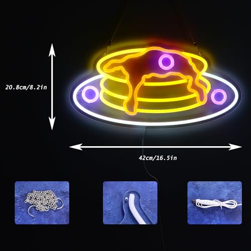 Image of Pancake LED Neon Sign Breakfast Neon Light for Kitchen Restaurant Bakery Cafe Brunch Shop Wall Decoration USB /Dimmable Switch Fast Food Pancakes Advertisement Lamp