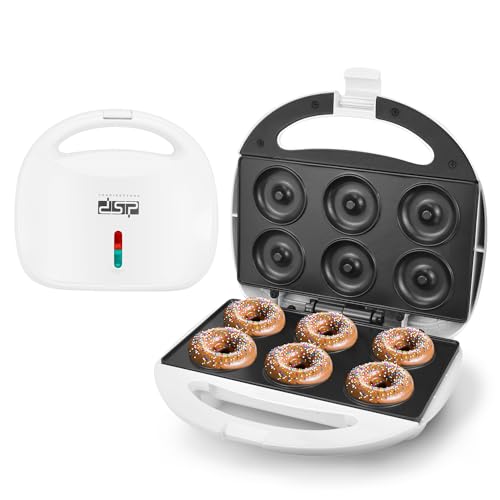 DSP Mini Donut Maker - Non-Stick, Cool Touch Electric Doughnut Machine for Mini Donuts - Perfect for Breakfast, Snacks & Desserts (White, 6 Donuts)