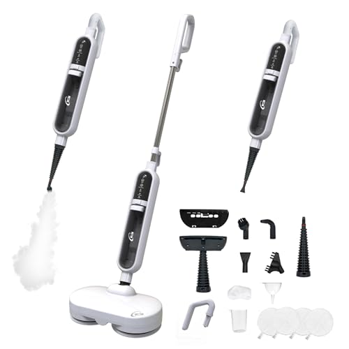 KOK 10-en-1 Nettoyeur vapeur, Balai Vapeur avec Fonction Rotative, Vapeur à haute température, 500 ml Capacité, 15 Accessoires, 10s Temps chauffage, pour les chambres, les cuisines et les salons