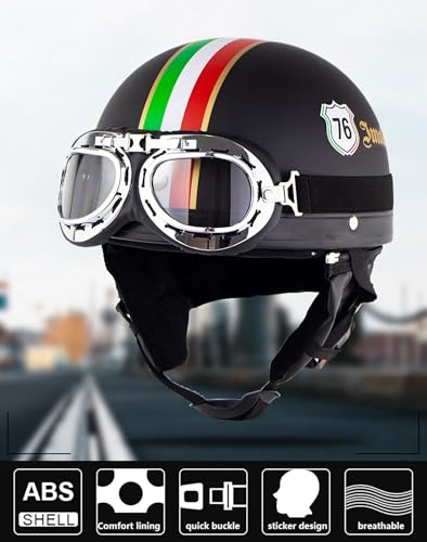 Casque Ouvert Homologué ECE DOT Rétro avec Lunettes Moto