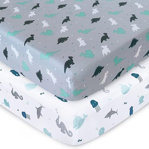 Image of Crib Sheets for Boys or Girls 2-Pack, Fitted Crib Sheet 52'' x 28'' for Standard Crib & Toddler Mattres, Soft and Breathable Material, Baby Crib Sheets Neutral, Grey
