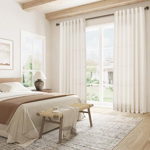 Image of Joywell Linen Short Curtains 45 Inches Long for Living Room Beige Cream