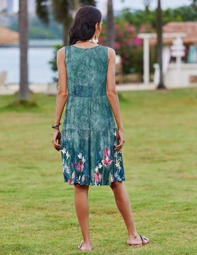 Image of Zeagoo Womens Summer Sundress Boho Floral Casual Tank Dresses with Pockets Sleeveless Tiered Swing A Line Beach Dress