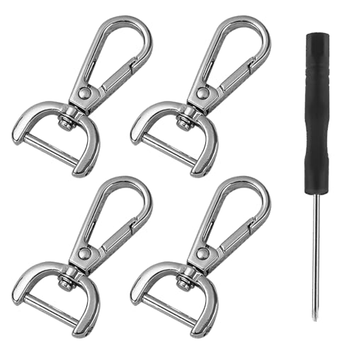 4 Pcs Karabinerhaken mit Drehgelenk & Schraubendreher,ID 15mm Karabiner Drehgelenk,Wirbelkarabiner D-Ring Karabinerhaken Silber,Karabiner für Hundeleine,Karabiner mit Drehgelenk für Taschenzubehör