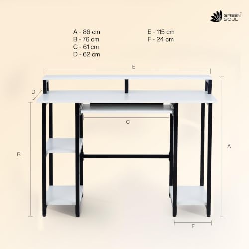 Image of Green Soul Venture Office Table for Home | Computer Table for Home pc with Keyboard Tray, Monitor Riser | 3-Years Assurance | Frosty White | Installation Provided