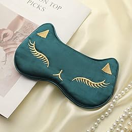 PERFECTSIGHT Sleep Eye Masks Silk Sleep Eye Cover Lightweight Adjustable Eyeshade Mask Satin Night Eyeshade Cover for Women Men Sleep Travel Nap (Cat-Green)