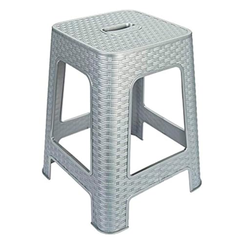 AC - Taburete de plástico Rattan con asa y Asiento de 28 x 28 cm - Imitación de Mimbre, banqueta Multiusos, Cocina - Fabricado en España (Gris - 45,5 x 36,7 x 36,7 cm)