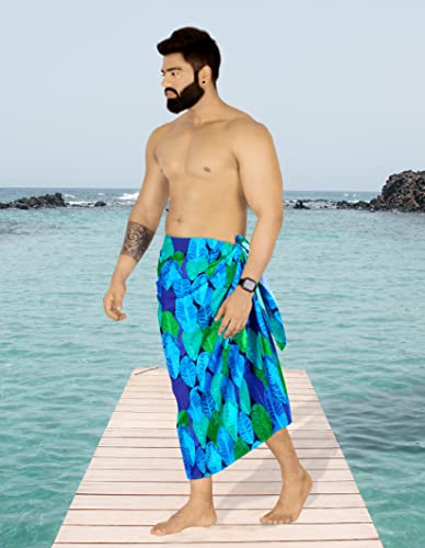 HAPPY BAY Men's Summer Long Vacation Sarong Beachwear Holidays Wrap Lava Lava Beach Cover Up Sarongs for Men One Size Admiral, Leaves2