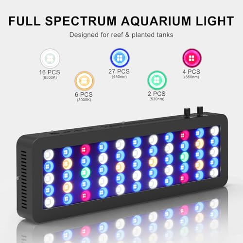 Image of Wills Aquarium Light, 100W Full Spectrum LED Reef Lights, 20 inchx7 inchx2.4 inch | For Coral Saltwater Fish Tank, Blue /White Dual Dimmable Channels, 55 Premium SMD LEDs, Daisy Chain Design, Hanging Kit