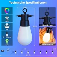 LED Lichterkette Außen Strom Weihnachten - 21M Bunt RGB Farbwechsel Glühbirnen IP65 Wetterfest Outdoor Fernbedienung Retro Color Fairy Light Aussen für Party Terrasse Biergarten Pavillon Balkon Garten – Ansicht 5