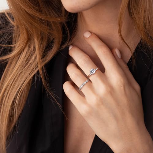 1CT Moissanite Engagement Ring for Women 6 Prongs Round Cut Solitaire Ring 925 Sterling Silver D Color VVS1 Wedding Promise Ring for Her 6