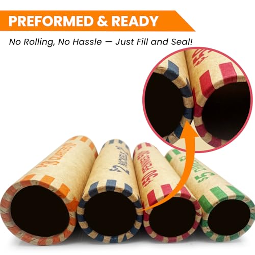 Image of PM Company 256 Pcs Preformed Coin Wrappers Rolls Assorted ABA Color-Coded