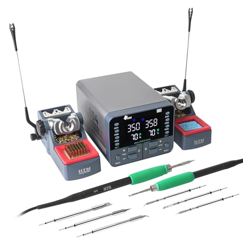 HengTianMei 2- in-1 Soldering Iron Station 240W, Digital Soldering Station with PID Temperature Control (212°F-842°F), 6 Tips, Sleep Mode, ℃/℉,3 Temperature Storage, for Electronics Repair