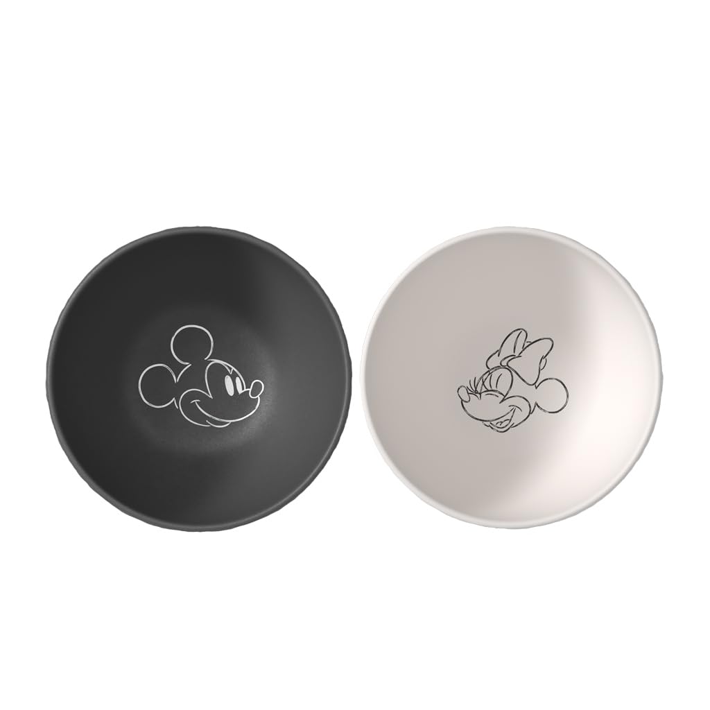 Villeroy & Boch Manufacture Rock – Mickey Mouse – Tazón para cereales, set 2 piezas, blanco y negro, lavavajillas y microondas, acabado pizarra y decoración de Disney Mickey Mouse en tiza