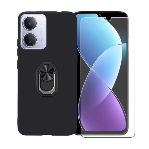 CongJiaLingXi �P�[�X �K�p �� Redmi 15A 5G (6.9") �����O�T�|�[�g+ �����K���X�X�N���[���v���e�N�^�[�A�_��ȃV���R�[���V�F���o���p�[TPU�ی�J�o�[�������,�u���b�N