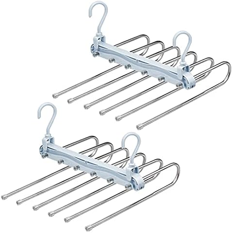 MUSEDAY 2 Pack Trouser Hanger Space Saving Jeans Rack Stainless Steel Multi Function Multi-Layer Pants Hangers for Trousers Scarves Jeans Clothes Towels(Gray Blue) Cover