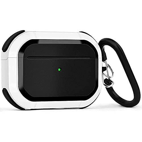 Image of PEFKO PSS121 AirPods Pro Soft Silicone Protective Case 3D Design Shockproof Case Cover with Anti-Lost Metal Keyring Compatible for Apple AirPods Pro (Black & White [ Armour ])