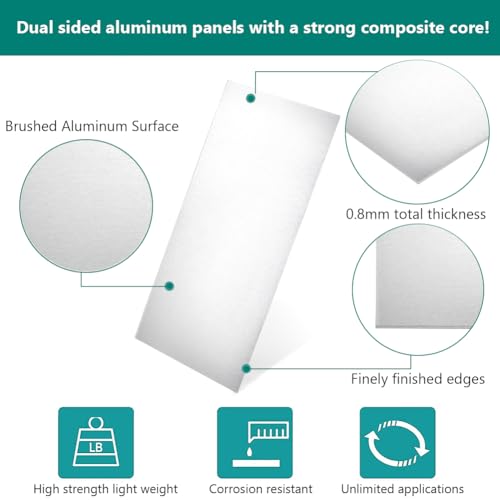 BENECREAT 10 Stück 20x10cm Aluminiumplatte Mit Schutzfolie, Silberne Übungsblätter Aus Aluminium Für DIY Industrie Modellbau Konstruktion Dekoration 0.8mm Dick