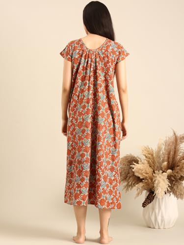 Image of Rupa Jon Aishwarya Women Full Length Printed Nighty in Premium Cotton Blend Fabric, Night Dress, Maxi Nighty for Comfortable Everyday Wear, Free Size