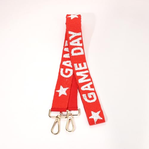 Image of Game Day Replacement Crossbody Wide Shoulder Straps Beaded Game Day Football Sport urse Strap Replacement (Red White)