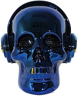 XDJ Bluetooth Speaker Bluetooth5.0 Skull Speaker, Portable Wireless With Phone Holder Bluetooth Speaker, USB AUX TFcard TWS Small Steel Cannon Skull, Bluetooth Speaker, Best Gift (Color : Blue)