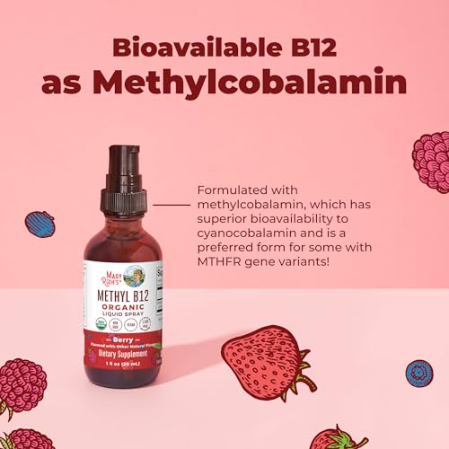 MARYRUTH'S Organic Methyl B12 Spray | 1,500 mcg B12 Per Serving | Methylcobalamin | Energy Metabolism | Cognitive Function | Neuro Health | Vegan | Gluten Free | Sugar Free | 1 Fl Oz