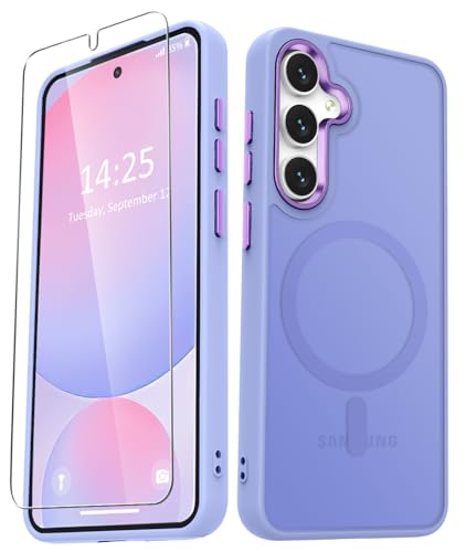 Image of for Samsung Galaxy S24 FE Case, Matte Magnetic Phone Case with 1 Screen Protector, Support for Magsafe, Translucent Frosted Slim Shockproof Protective Cover for Samsung Galaxy S24 FE, Lavender Purple
