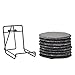 Juvale 8 Pack Slate Drink Coasters with Holder for Coffee Table, Bar, Kitchen (Black Stone, 3.8 in)