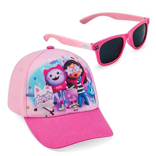 Gabby's Dollhouse Girls Sunglasses and Baseball Cap Set, Lightweight Sun Hat UV400 Sunglasses Pink