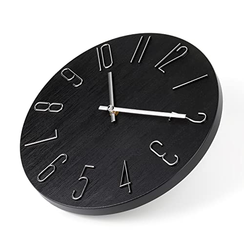 Jomparis Wall Clock 12" Silent Non-Ticking Modern Style Wooden Wall Clocks Decorative For Office Home Bedroom School (Black) #TOP1