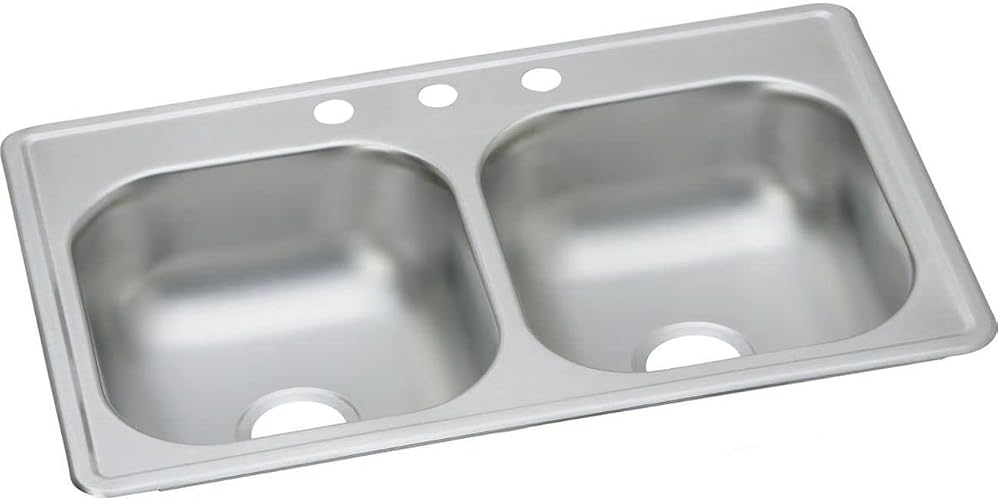 Elkay D233193 Dayton Equal Double Bowl Drop-in Stainless Steel Sink, 33 x 19 x 6.5