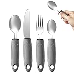 Adaptive Utensils for Hand Tremors, Weighted Silverware 4-Piece Set – 2.5oz Each for Parkinson's, Arthritis & Elderly Adults – Easy-Grip Handles, Built-Up Ergonomic Design, Dishwasher Safe Eating Aids