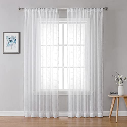 Zjdecor White Sheer Curtains 84 Inches Length, Circle Round Pattern Window Curtain Panels, Rod Pocket Light Filtering Voile Window Treatment Drapes For Living Room Bedroom, 54" Wx84 L, Set Of 2 #TOP15