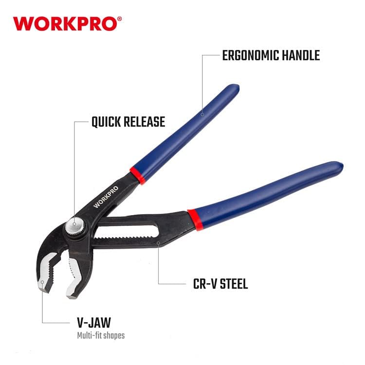 WORKPRO WP231087 Profesyonel Ayarlı Düğmeli Fort Pense, 250mm, CR-V Çelik, Kauçuk Saplı