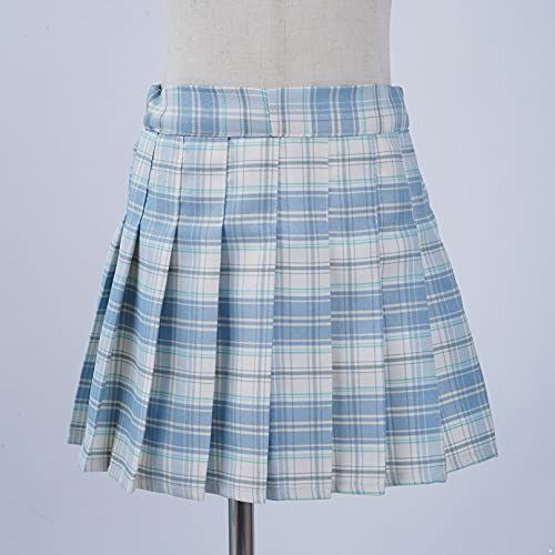 Jhaoyu Girls Pleated Skirt Elastic Waist Plaid A-Line Skirts With Lining Shorts School Uniform Sky Blue 11-12 Years thumb #1