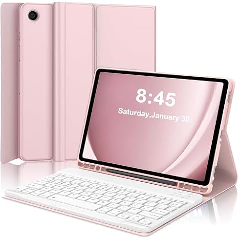 AMOUOGOEY Keyboard Case for Samsung Galaxy Tab A9 Plus 5G 11 Inch 2023(SM-X210/X216/X218) - Detachable Wireless Bluetooth Keyboard - Folio Smart Cover with S Pen Holder for Galaxy Tab A9+ 11" (Pink) Cover