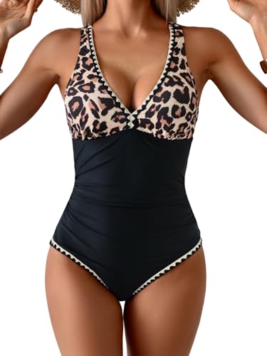 Image of B2prity One Piece Swimsuit for Women Tummy Control Ruched Bathing Suit Push Up Tie Back Swimwear Shell Stitched