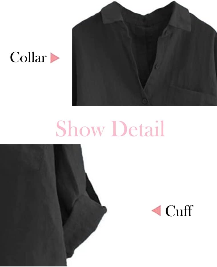 Minibee Women's Linen Blouse High Low Shirt Roll-Up Sleeve Tops - Image 3