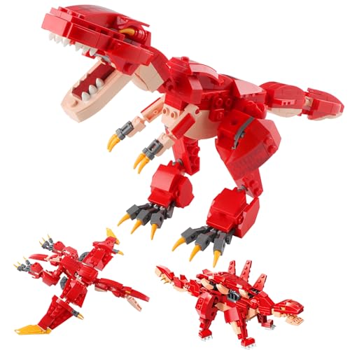 SPTwj Set di 287 mattoncini da costruzione, dinosauro giurassico, giocattolo da costruzione, modello Dino, giocattolo 3 in 1, T-Rex Pterodattyl Stegosaurus, compatibile con le-go, regalo per bambini