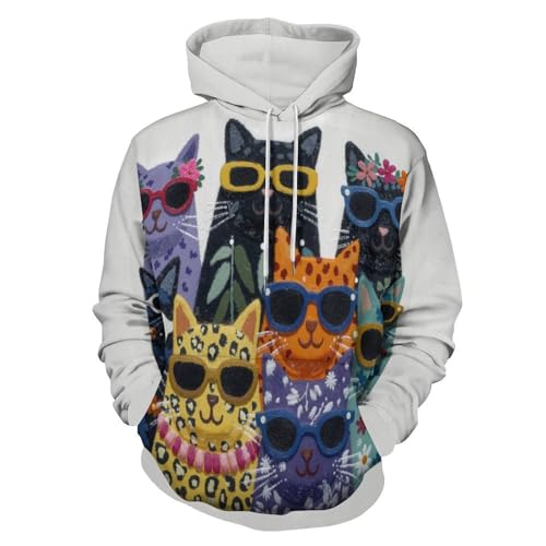 Pull numerique 3D chat sweat a capuche homme imprimé animaux avec poche