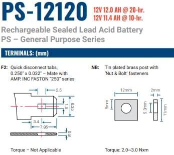 Miniatura 2 de Power Sonic PS-12120 Batería de plomo ácido sellada recargable 12V 12AH para uso general, médica, iluminación de emergencia, fuego y seguridad con