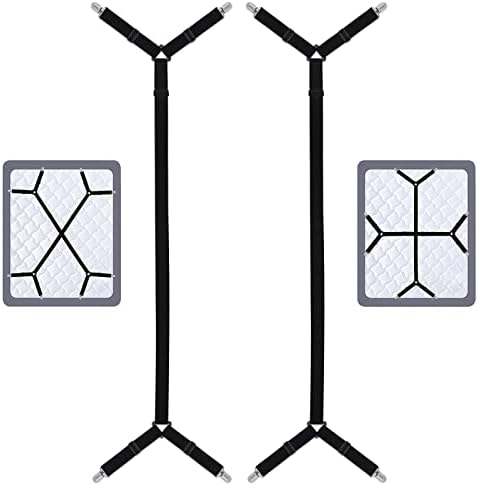 Sopito Bed Sheet Fasteners, 2pcs Adjustable Long Bed Suspenders Sheet Holder Straps Heavy Duty Bed Sheet Clips Grippers for All Square Mattresses Fitted Sheets Flat Sheets, Black