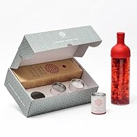 Tree of Tea Cold brew Eistee Starter-Kit - Tree of Tea BPA-freie Eistee-Flasche mit Filter und 3 Probiersorten frischem Blatt-Tee (3x30g) - 750 ml Eisteeflasche (rot) - Tee 100% aus Bio-Zutaten